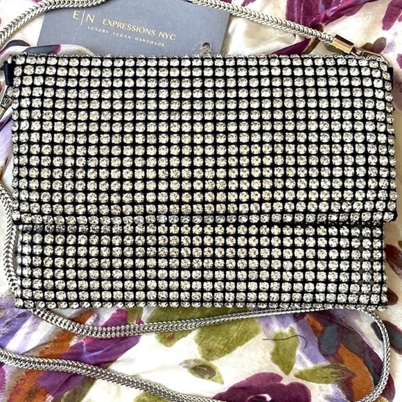 Brand New Expressions NYC Rhinestone Foldover Clutch Crossbody Purse Sparkly - Picture 4 of 14